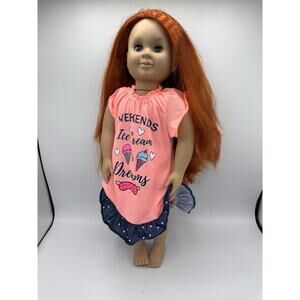 Our Generation 18” Red Hair Doll Sleep Dress Blue Eyes Ice Cream Dreams OG
